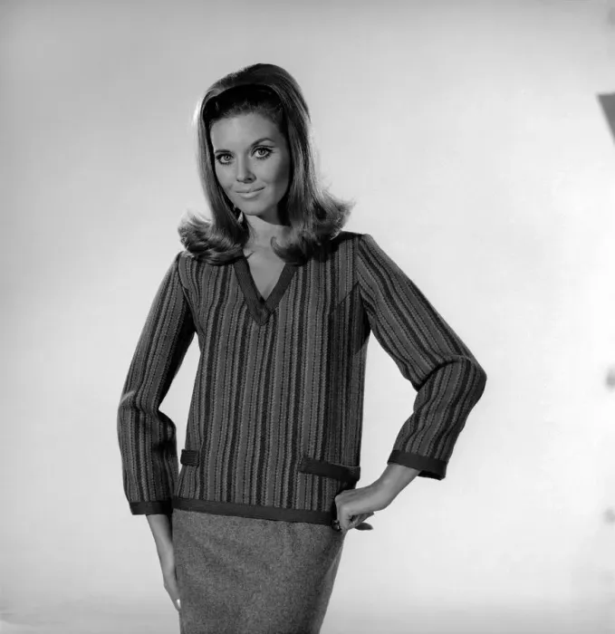 Framed Print : Maureen Walker seen here modelling Cardigan. 1960 Framed Print : Maureen Walker seen here modelling Cardigan. 1960