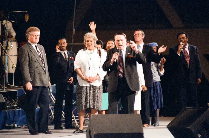 Framed Print : Maurice Cerullo, an American pentecostal televangelist during his Framed Print : Maurice Cerullo, an American pentecostal televangelist during his