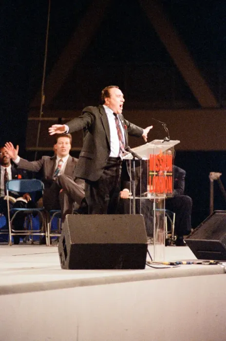 Framed Print : Maurice Cerullo, an American pentecostal televangelist during his Framed Print : Maurice Cerullo, an American pentecostal televangelist during his