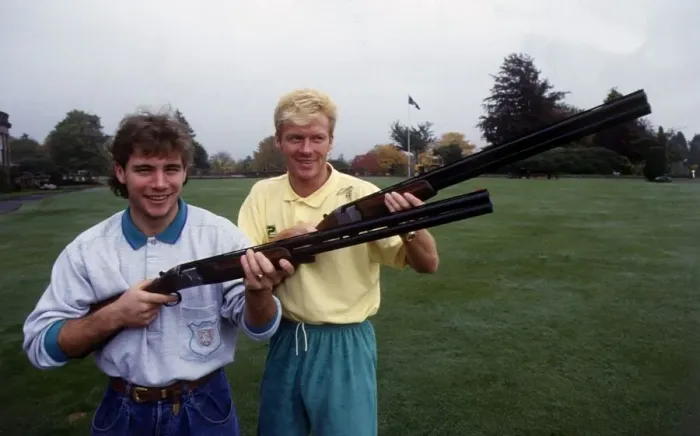 Framed Print : Maurice Johnston & Ally McCoist with shotguns August 1989 Framed Print : Maurice Johnston & Ally McCoist with shotguns August 1989