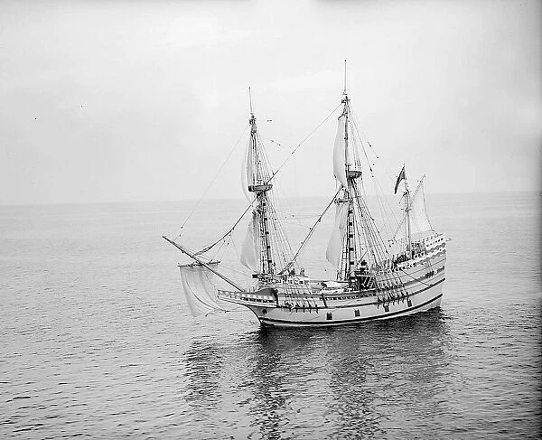 The Mayflower II April 1957, arrives at Plymouth and is accorded civic reception