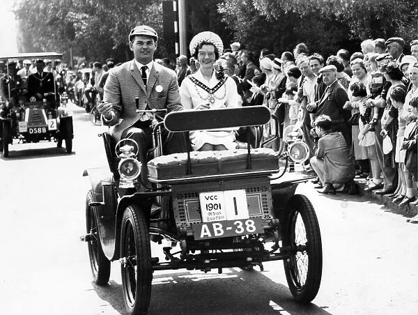 The Mayoress of Middlesbrough, Mrs E H Barrass, enjoys a ride in the leading car