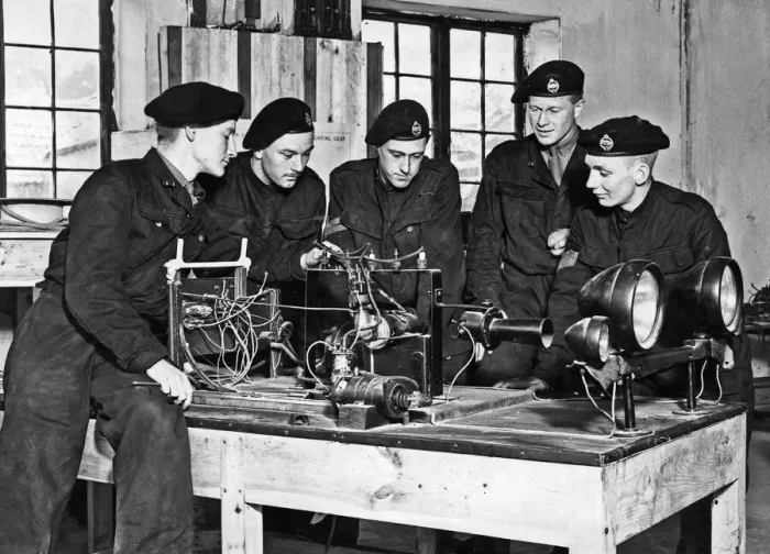 Framed Print : Maze of wires inside a tank presents no problems to these members of a West Country Tank Framed Print : Maze of wires inside a tank presents no problems to these members of a West Country Tank