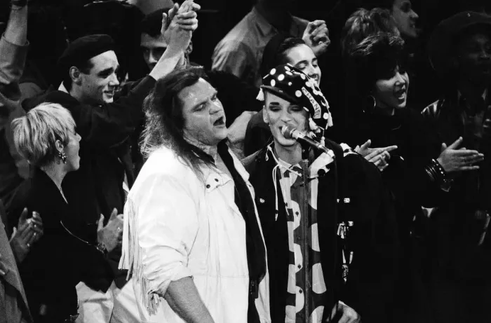 Framed Print : Meat Loaf and Boy George performing at the Stand by Me: AIDS Day Benefit concert