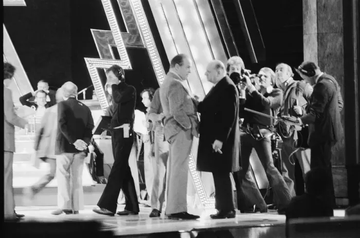 Framed Print : Media mogul Lew Grade chatting with stars at the Royal Gala performance rehearsals Framed Print : Media mogul Lew Grade chatting with stars at the Royal Gala performance rehearsals