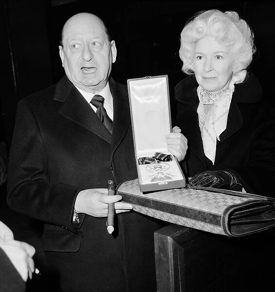 Media Mogul Lew Grade, head of ATV television, arrives at Heathrow Airport with his wife
