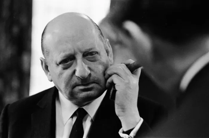 Framed Print : Media Mogul Lord Lew Grade speaking to a guest at a dinner party. 24th January 1967
