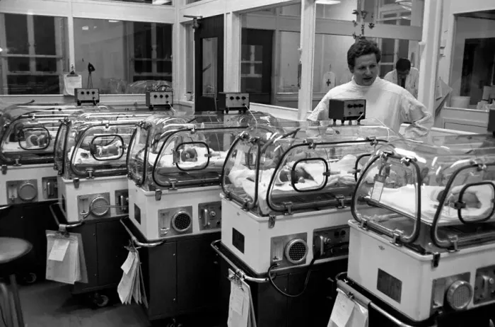 Framed Print : Medical: Childbirth. The newly born Letts quintuplets in their incubators at University