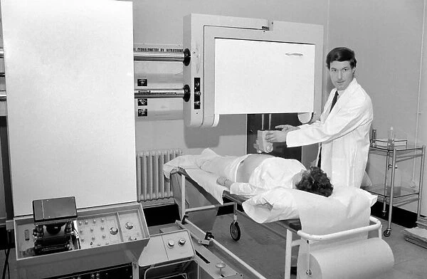 Medical Pregnancy Equipment. Dr. Stewart Campbell using the ultra-sonic scanner machine