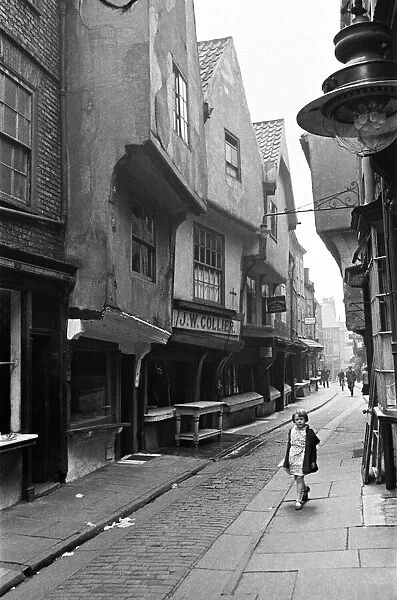 The Medieval street called the Shambles, in York, North Yorkshire. January 1939