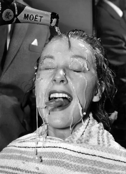 Framed Print : Meet Anne Aubrey who is celebrating her 24th birthday with a champagne hair rinse in a Framed Print : Meet Anne Aubrey who is celebrating her 24th birthday with a champagne hair rinse in a