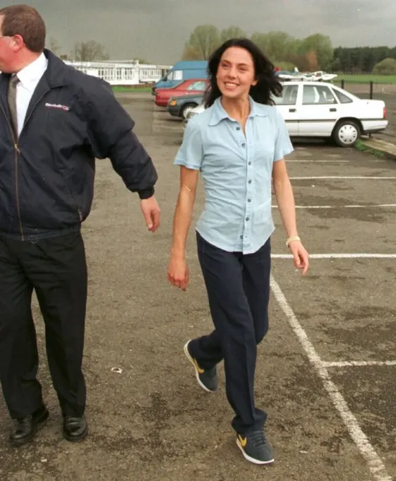 Framed Print : Mel C Sporty Spice April 1998 walks across the car park as she prepares to leave