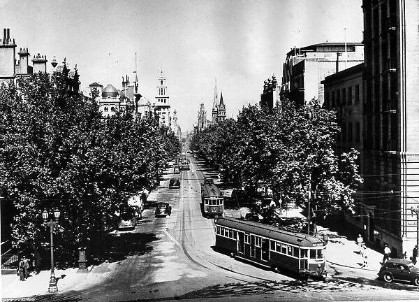 Melbourne City Skyline, Australia 1954 Collins Street looking west from Spring