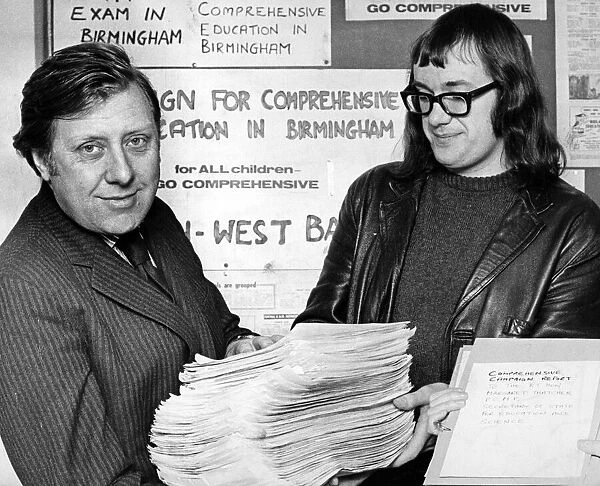 Member of Parliament for Birmingham Sparkbrook Roy Hattersley with a schools petition