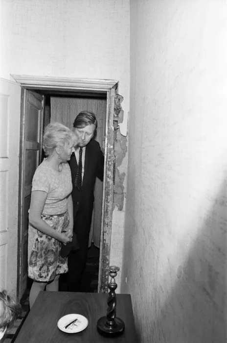 Framed Print : Member of Parliament for Birmingham Sparkbrook Roy Hattersley visits slum housing in