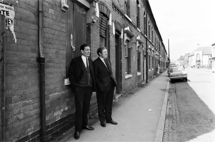 Framed Print : Member of Parliament for Birmingham Sparkbrook Roy Hattersley visits slum housing in