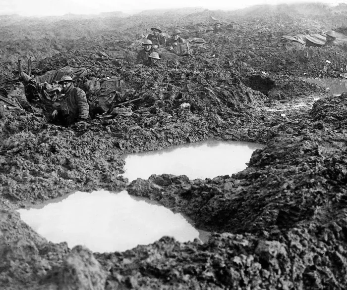 Framed Print : Members of the 16th Canadian Machine Gun Company holding the line at Passchendale during Framed Print : Members of the 16th Canadian Machine Gun Company holding the line at Passchendale during