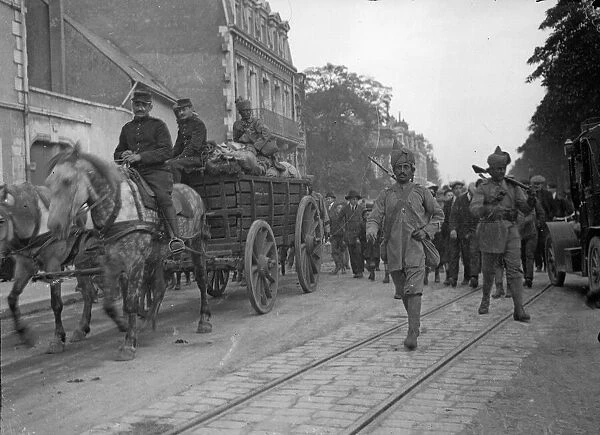Members of the 3rd Lahore Indian Division arrive in Orleans, France. October 1914
