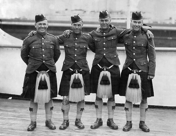 Members of the Black Watch wearing kilts and sporrans. 18th March 1938