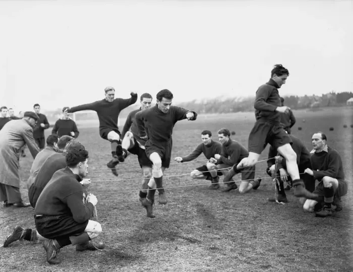 Framed Print : Members of the Bristol Rovers football team pictured in training before the FA Cup match