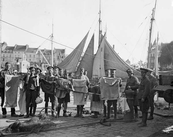 Members of the British Expeditionary Force seen here at St Nazaire doing their laundry
