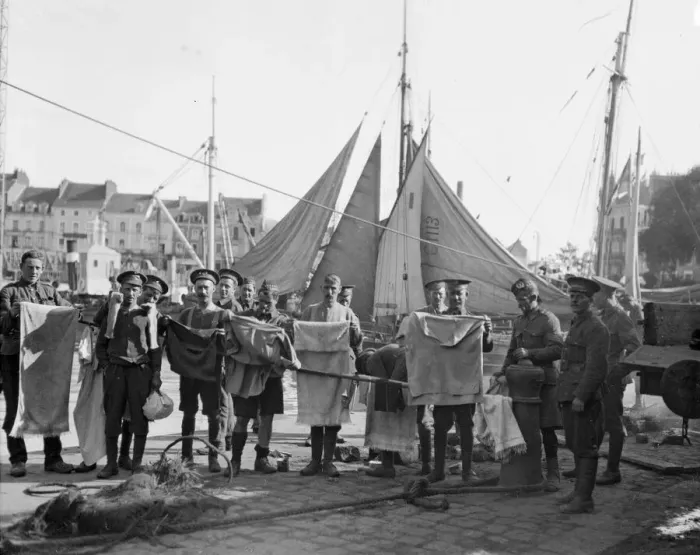 Framed Print : Members of the British Expeditionary Force seen here at St Nazaire doing their laundry Framed Print : Members of the British Expeditionary Force seen here at St Nazaire doing their laundry