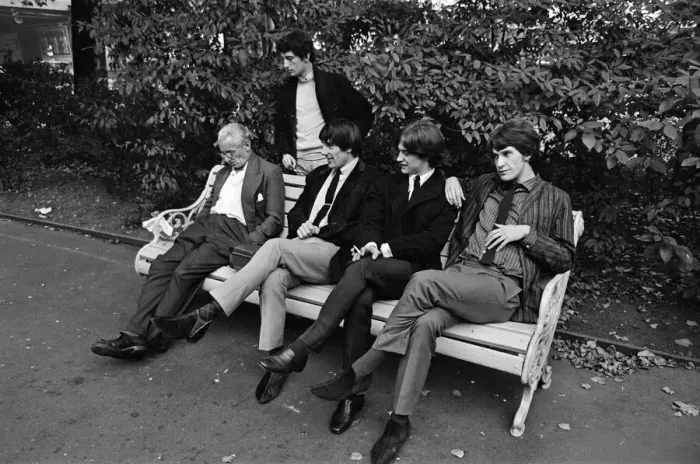 Framed Print : Members of the British pop group The Kinks posing in a London park Framed Print : Members of the British pop group The Kinks posing in a London park