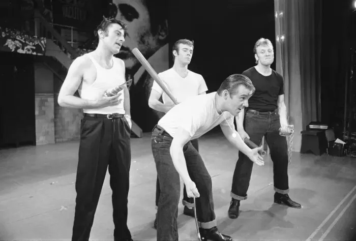 Framed Print : Members of the cast of Grease seen here on stage during a dress rehearsal at the Coventry Framed Print : Members of the cast of Grease seen here on stage during a dress rehearsal at the Coventry