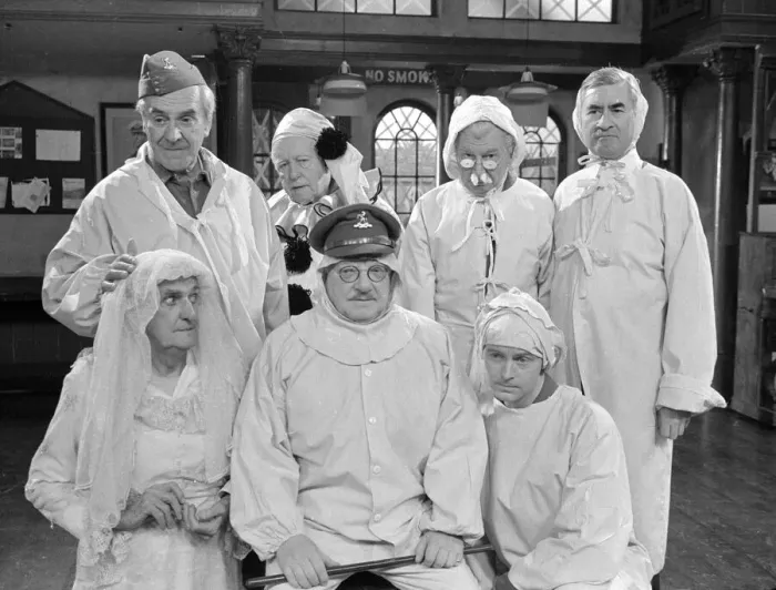 Framed Print : Members of the cast of the popular television comedy series Dads Army appear in a special Framed Print : Members of the cast of the popular television comedy series Dads Army appear in a special