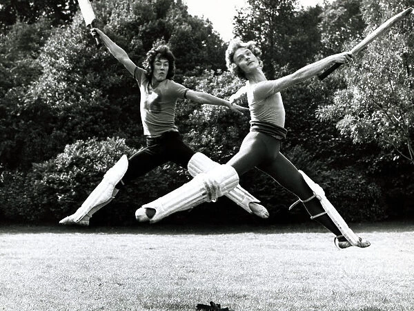 Members of the festival ballet company practising for a cricket game at Eltham, London