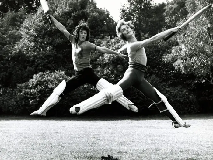 Framed Print : Members of the festival ballet company practising for a cricket game at Eltham, London