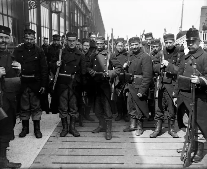Framed Print : Members of the French Foreign Legion at Ostend in Belgium following the outbreak of