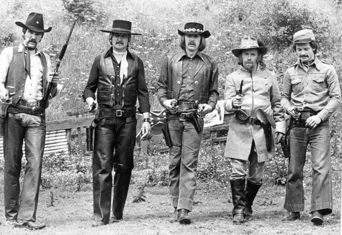 Framed Print : Members of the Hedwoth Gun Fighters Club line-up ready for action Framed Print : Members of the Hedwoth Gun Fighters Club line-up ready for action