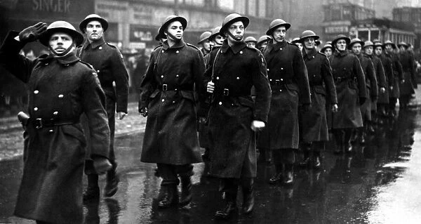 Members of the Home Guard parade for the last time before disbanding in December 1944 at
