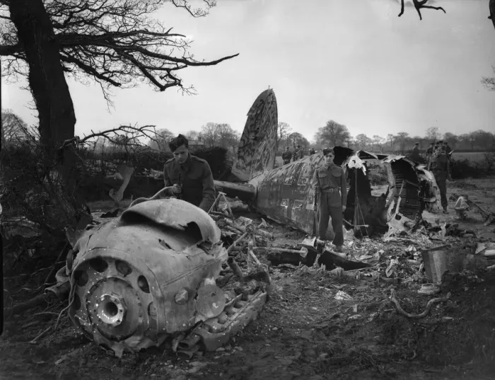 Framed Print : Members of the Home Guard, search the wreckage of Heinkel He 111 G1+EM Wk Nr 3971 of 9 Framed Print : Members of the Home Guard, search the wreckage of Heinkel He 111 G1+EM Wk Nr 3971 of 9
