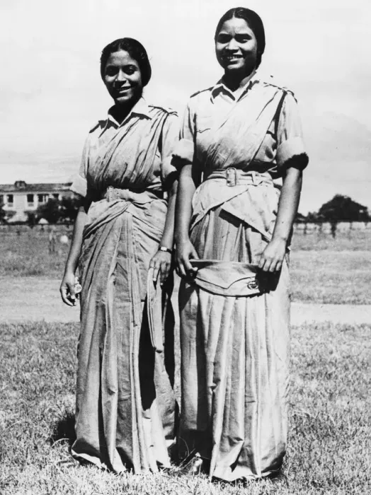 Framed Print : Two members of the Indian Womens Auxillary Corps wearing saris Framed Print : Two members of the Indian Womens Auxillary Corps wearing saris