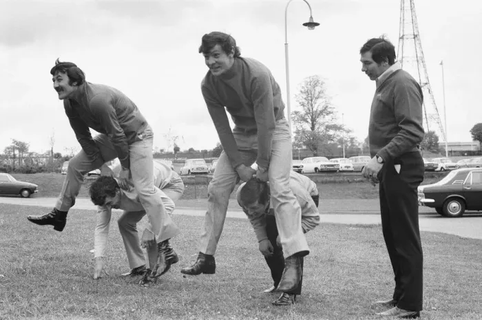 Framed Print : Members of the Leed Rugby League team seen here larking around at Crystal Palace Framed Print : Members of the Leed Rugby League team seen here larking around at Crystal Palace