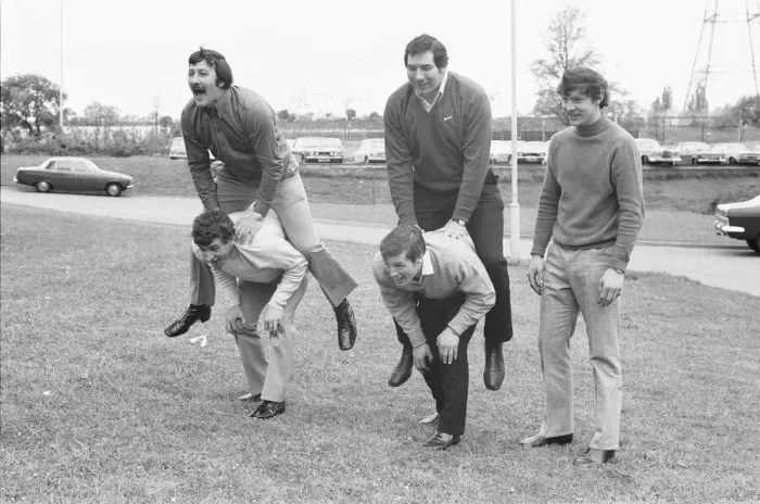 Framed Print : Members of the Leed Rugby League team seen here larking around at Crystal Palace Framed Print : Members of the Leed Rugby League team seen here larking around at Crystal Palace
