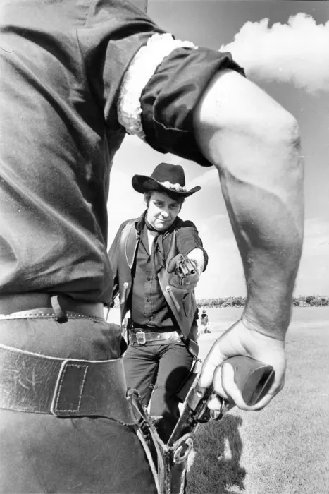 Framed Print : Members of the Longhorn Cowboy Club staging a fight at the South Shields Flower Show in