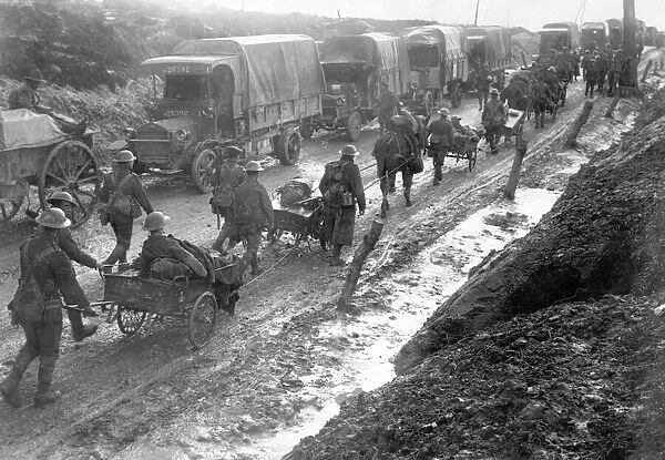 Members of the Middlesex Regiment seen here returning from the trenches in the pouring