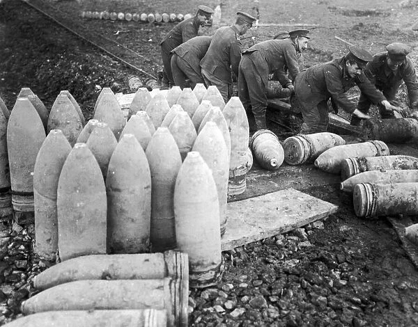 Members of the Royal Garrison Artillery Regiment seen here loading up artillery shells