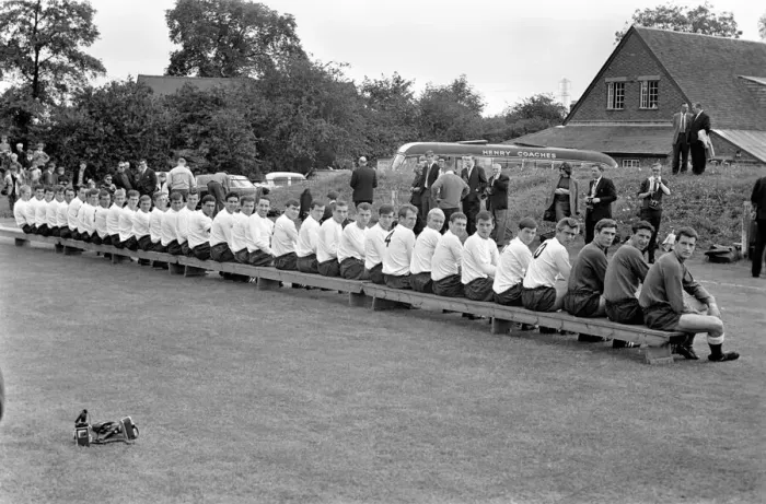 Framed Print : Members of the Tottenham Hotspur team line up for a group photograph before training Framed Print : Members of the Tottenham Hotspur team line up for a group photograph before training