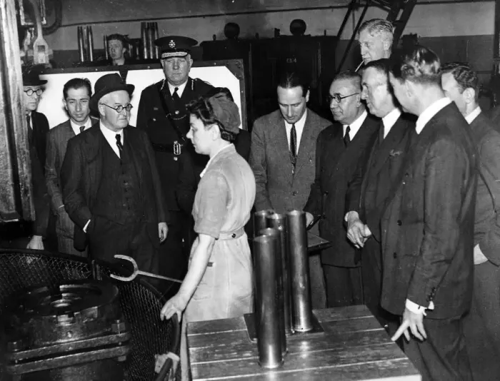Framed Print : Members of the Turkish Mission who are touring Great Britain at a South Wales factory