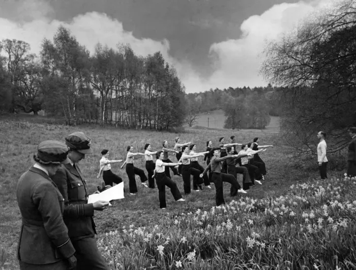 Framed Print : Members of the WaF take morning Physical training amongst the spring flowers