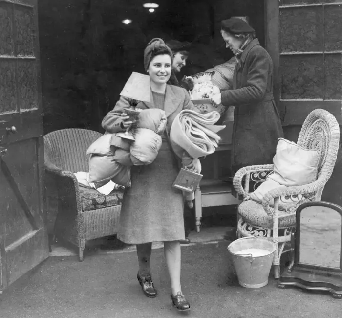 Framed Print : Memebrs of the Womens Voluntary service brings pillows Framed Print : Memebrs of the Womens Voluntary service brings pillows