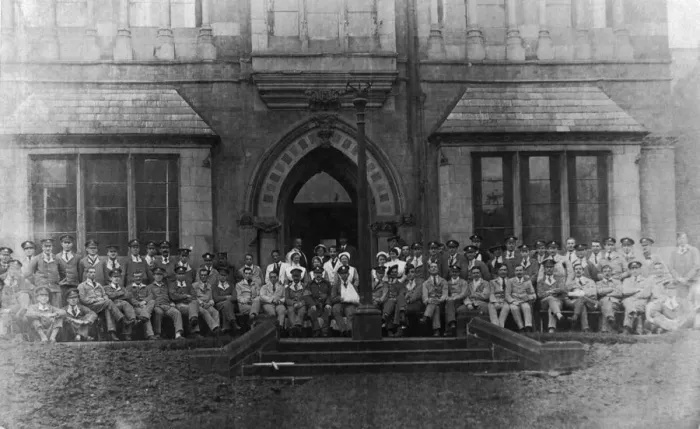 Framed Print : The men in blue, wounded soldiers outside the general hospital in Coventry