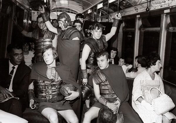 Men dressed as Roman Soldiers on the Tube Train July 1968