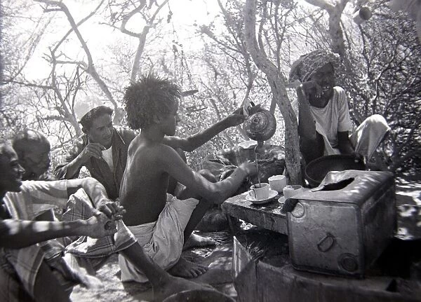 Men enjoy a cup of coffee in Somaliland Circa 1935