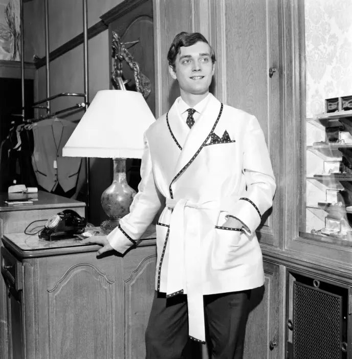 Framed Print : Men modelling the latest 1963 menswear designs in a Paris boutique. April 1963