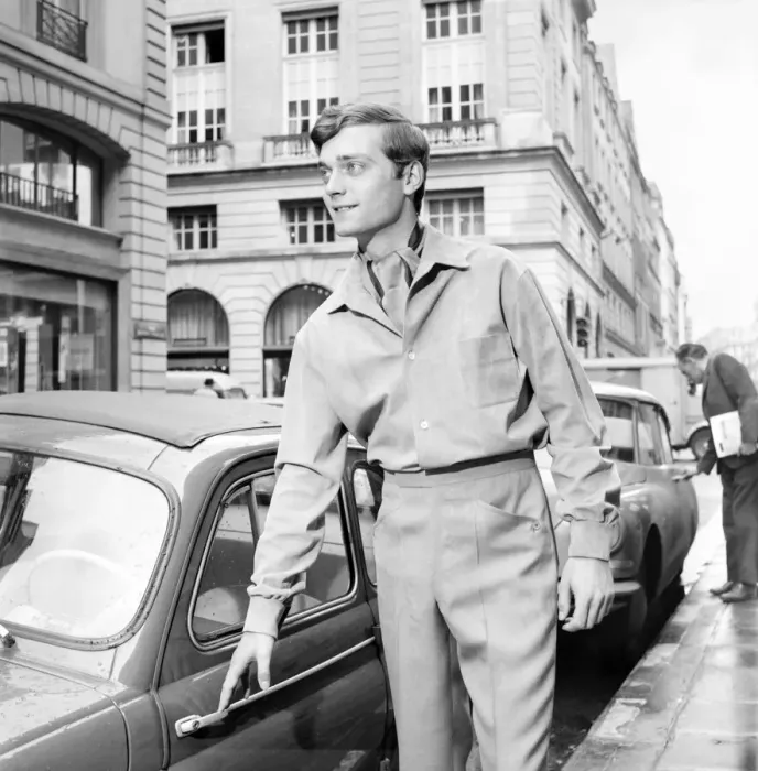 Framed Print : Men modelling the latest 1963 menswear designs in the streets of Paris. April 1963